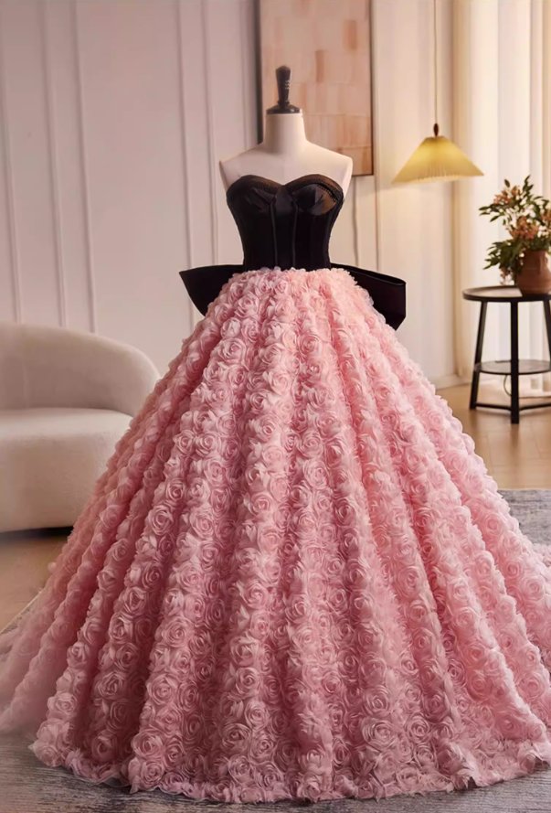 Fantastic Strapless A-Line Sweet 16th Gowns Bow Floral Prom Dress AP5520