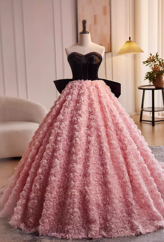Fantastic Strapless A-Line Sweet 16th Gowns Bow Floral Prom Dress AP5520