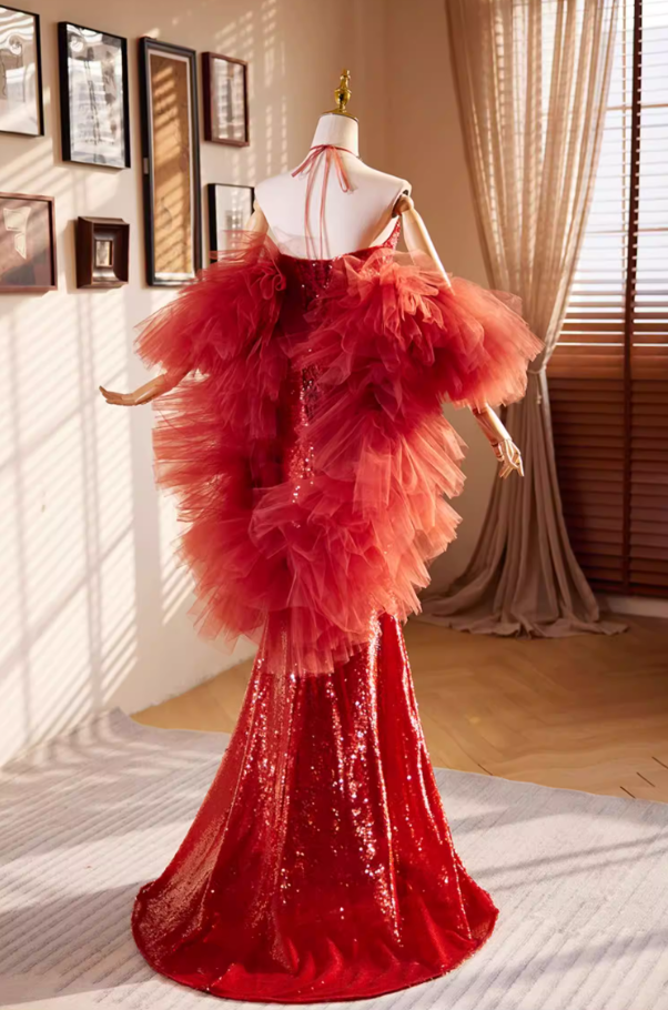 Artistic Cutout Halter Neck Formal Mermaid Dresses Sequins Backless Prom Dress AP5524