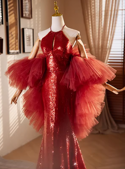 Artistic Cutout Halter Neck Formal Mermaid Dresses Sequins Backless Prom Dress AP5524