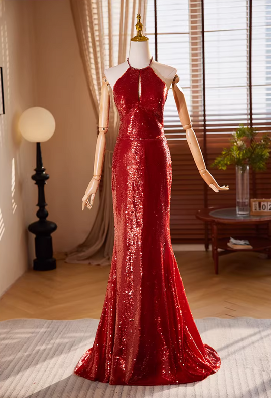 Artistic Cutout Halter Neck Formal Mermaid Dresses Sequins Backless Prom Dress AP5524