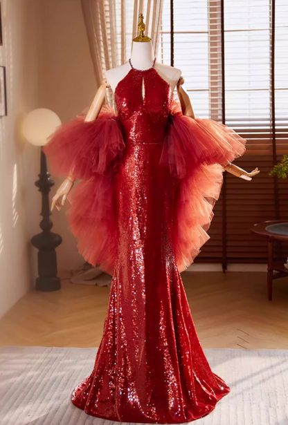 Artistic Cutout Halter Neck Formal Mermaid Dresses Sequins Backless Prom Dress AP5524
