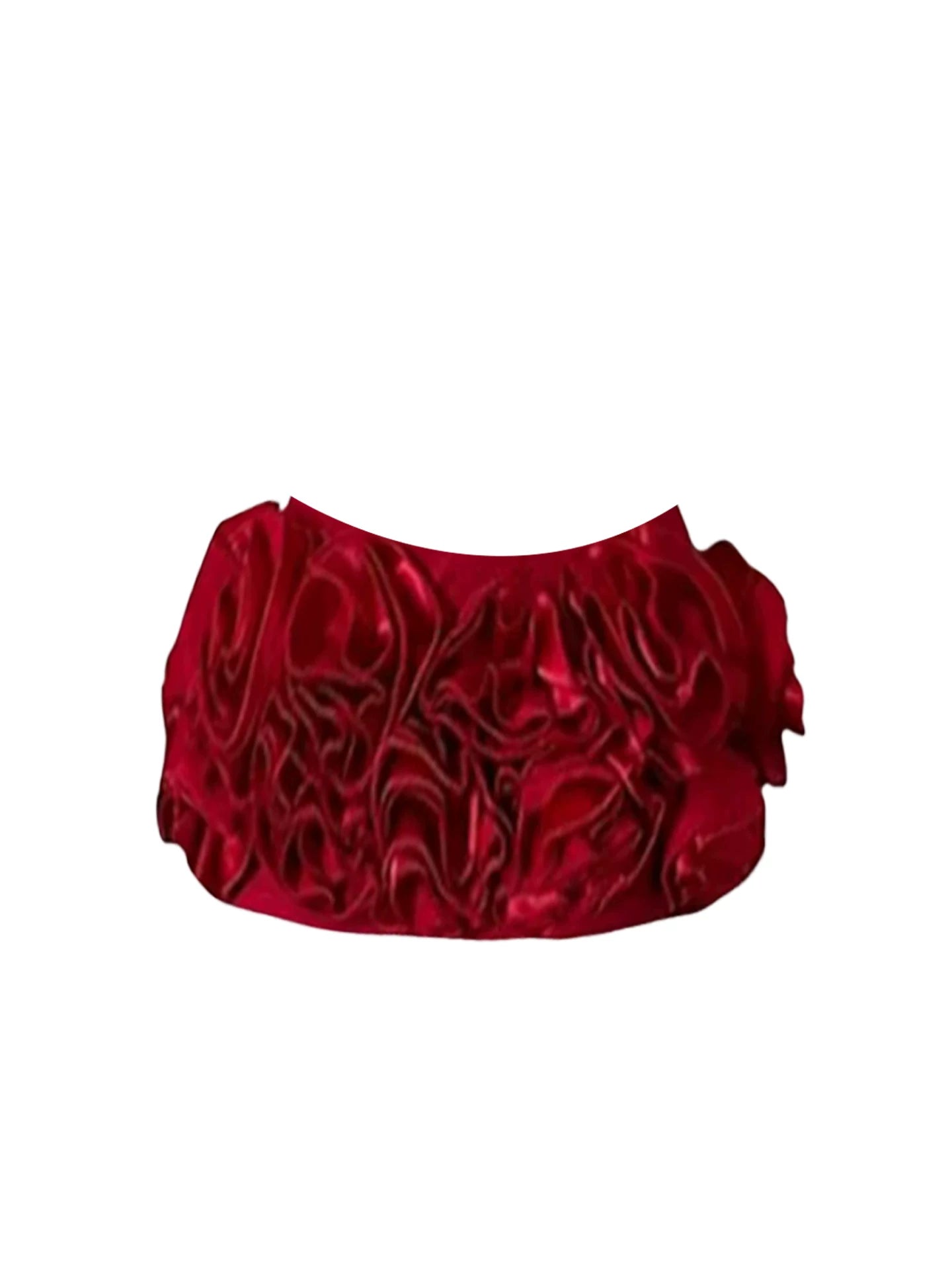 Fashionable Strapless Bodycon Layered Ruffle Rose Mini Skirt Sexy Red Satin Corset Crop Top 2-Piece Short Dress AP5536