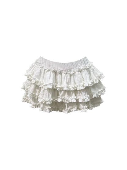 Playful Pearl Bow White Ruffle Neckline Layered White Tulle Mini Skirt Romantic Red Satin Corset Top Spaghetti Strap A-Line Short Dress AP5547