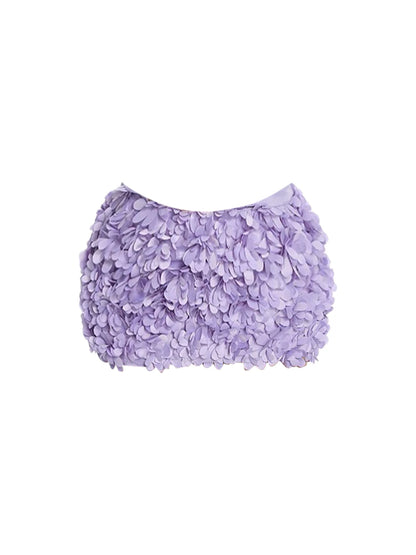 Flattering Satin Corset Top Bodycon Mini Skirt Charming Strapless 3D Petal-Textured 2-Piece Short Dress AP5550