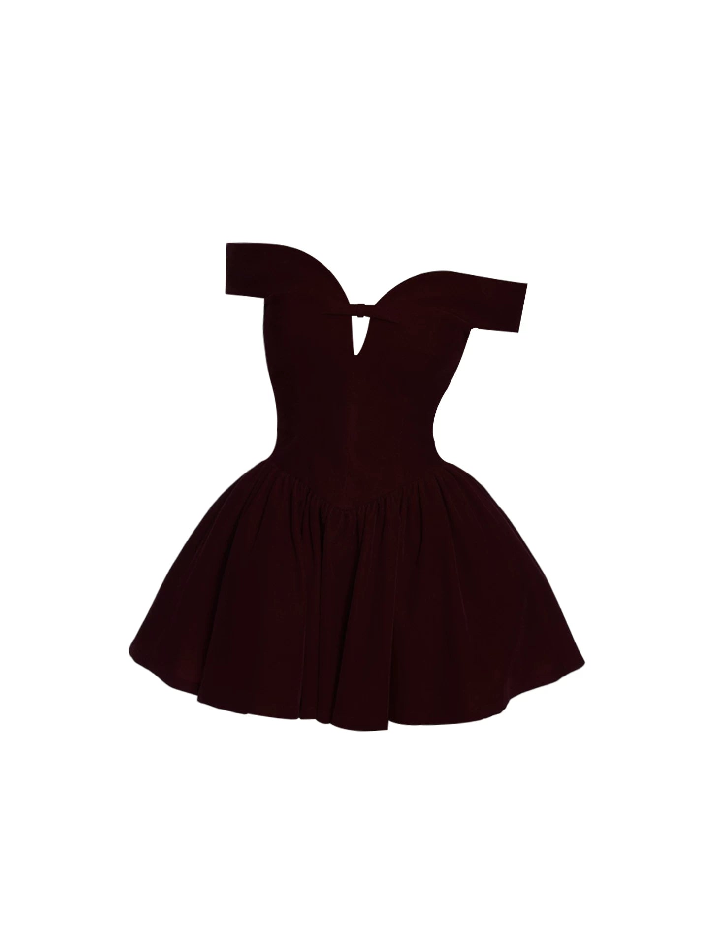 Trendy Bow Detail Flared A-Line Mini Skirt Chic Off-Shoulder Heart Neckline Short Dress AP5551