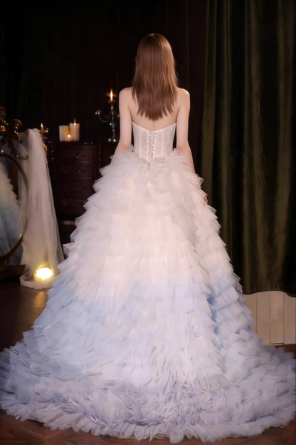 Attractive Strapless A-Line Bridal Gowns Tiered Ombre Tulle Wedding Dress AP5552