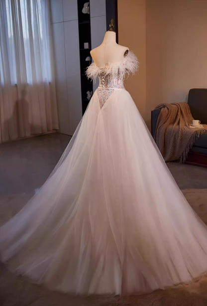 Vogue Off-Shoulder Mermaid Sweet 16th Dresses Sequins Feather Prom Dress AP5554