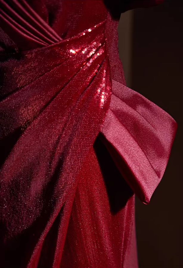 Fancy Off-Shoulder Slit Mermaid Sweet 16th Dresses Sequins Red Pleated Prom Dress AP5559