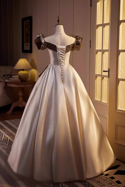 Gen Z Style A-Line Sequins Off-Shoulder Sweet 16th Dresses Satin Prom Dress AP5562