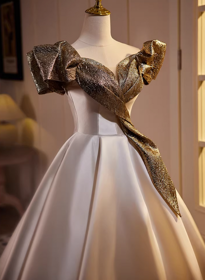 Gen Z Style A-Line Sequins Off-Shoulder Sweet 16th Dresses Satin Prom Dress AP5562