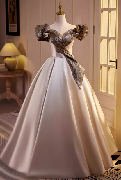 Gen Z Style A-Line Sequins Off-Shoulder Sweet 16th Dresses Satin Prom Dress AP5562