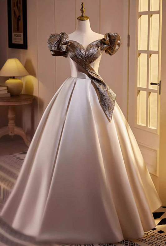 Gen Z Style A-Line Sequins Off-Shoulder Sweet 16th Dresses Satin Prom Dress AP5562