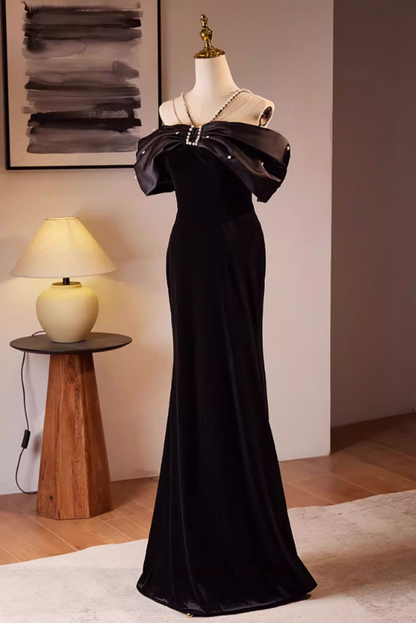 Gothic-Style Off-Shoulder Mermaid Sweet 16th Dresses Pearls Black Prom Dress AP5564