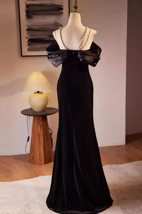 Gothic-Style Off-Shoulder Mermaid Sweet 16th Dresses Pearls Black Prom Dress AP5564