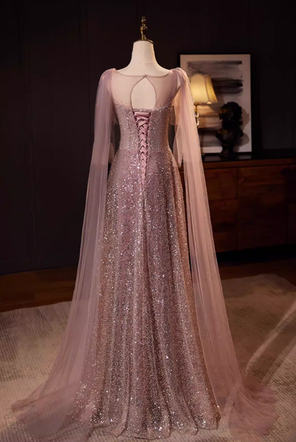 Casual Jewel Neck A-Line Sweet 16th Dresses Tulle Long Sleeve Sequins Prom Dress AP5566
