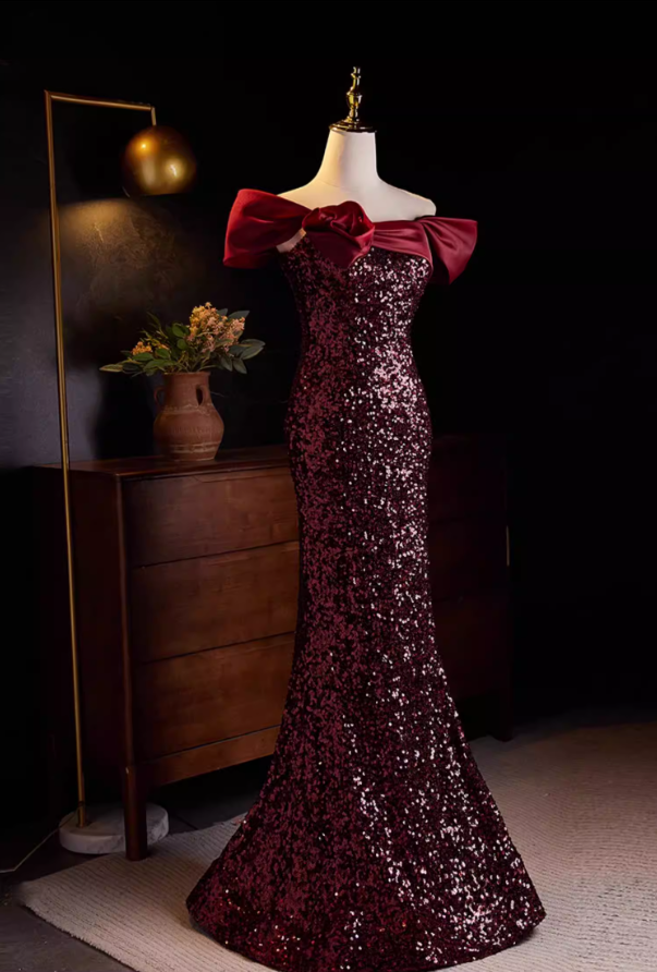 Y2K Off-Shoulder Red Mermaid Sweet 16th Dresses Sequins Handmade Flower Prom Dress AP5567