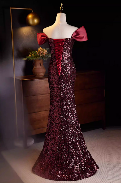 Y2K Off-Shoulder Red Mermaid Sweet 16th Dresses Sequins Handmade Flower Prom Dress AP5567