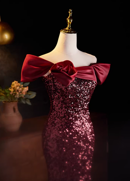 Y2K Off-Shoulder Red Mermaid Sweet 16th Dresses Sequins Handmade Flower Prom Dress AP5567