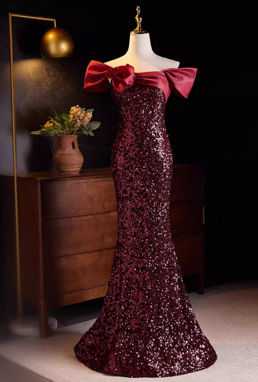 Y2K Off-Shoulder Red Mermaid Sweet 16th Dresses Sequins Handmade Flower Prom Dress AP5567