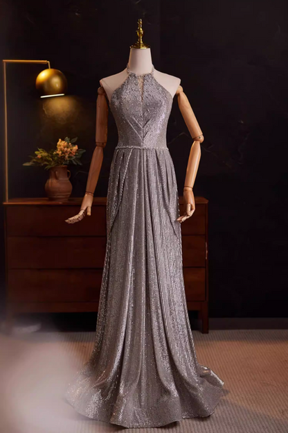 Retro Beaded Halter Neck Sweet 16 Gowns A-Line Sequins Prom Dress AP5568