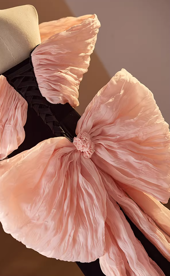 Exquisite Off-Shoulder Black Mermaid Sweet 16th Dresses Bow Train Handmade Flower Prom Dress AP5571
