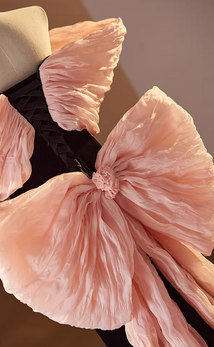 Exquisite Off-Shoulder Black Mermaid Sweet 16th Dresses Bow Train Handmade Flower Prom Dress AP5571