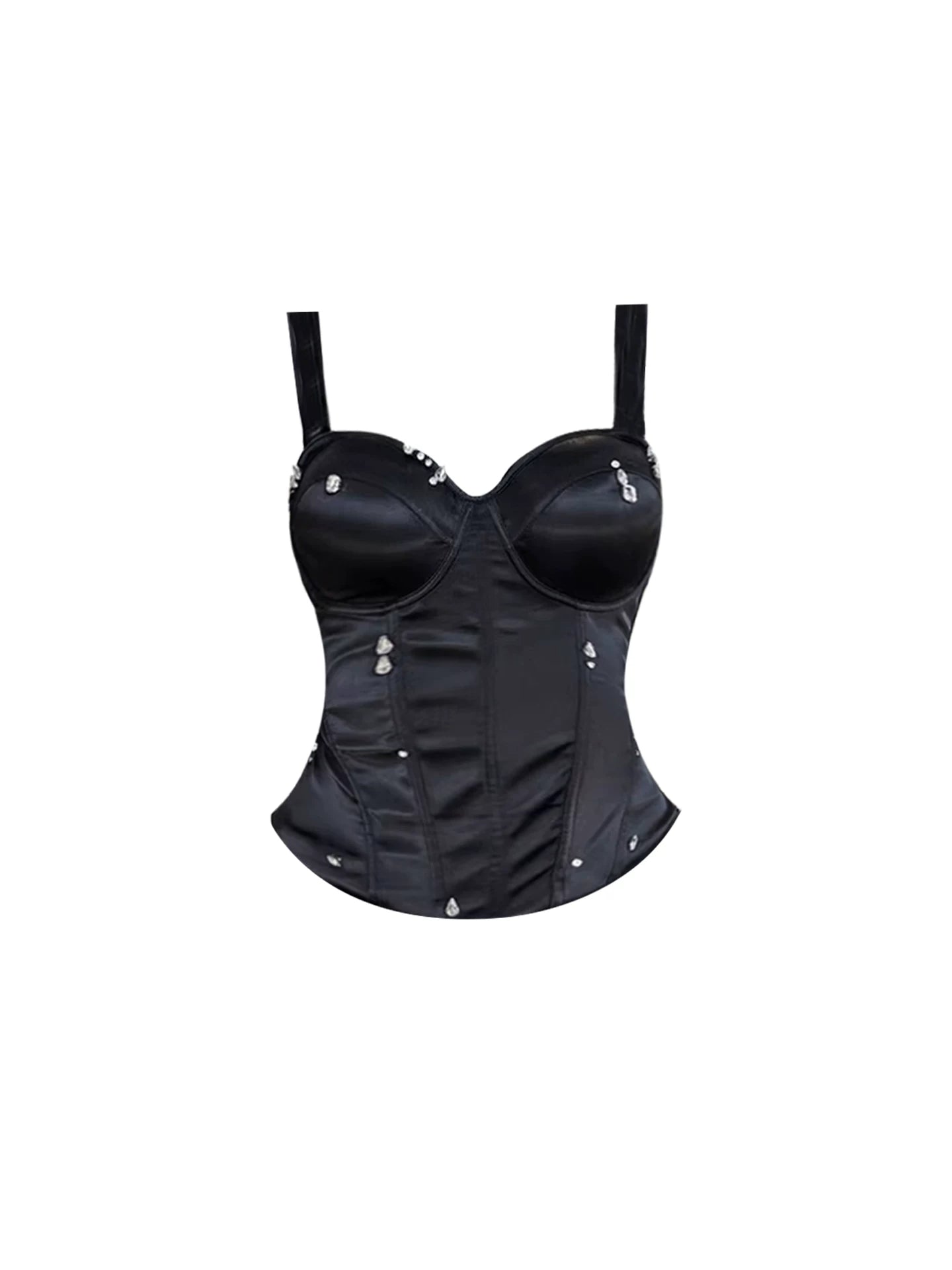 Everyday Wear Spaghetti Strap Corset Puff Mini Skirt Chic Black Two-Piece Crystals Accent A-Line Short Dress AP5572