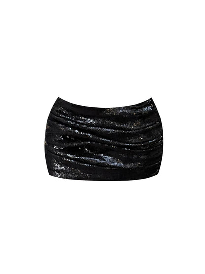 Amazing V Neck Buttoned Front Blazer Sequin Mini Skirt Trendy Black Two-Piece Set Bodycon Short Dress AP5579