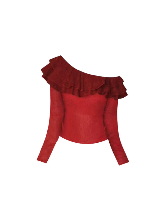 Appealing Burgundy Two-Piece Set Ruffled Tie Mini Skirt Stylish Asymmetric Neck Ruffled Knit Top Bodycon Short Dress AP5580