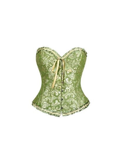Fascinating Heart Neck Damask Corset Sequin Mini Skirt Trendy Olive Green Two-Piece Set Sheath Short Dress AP5581