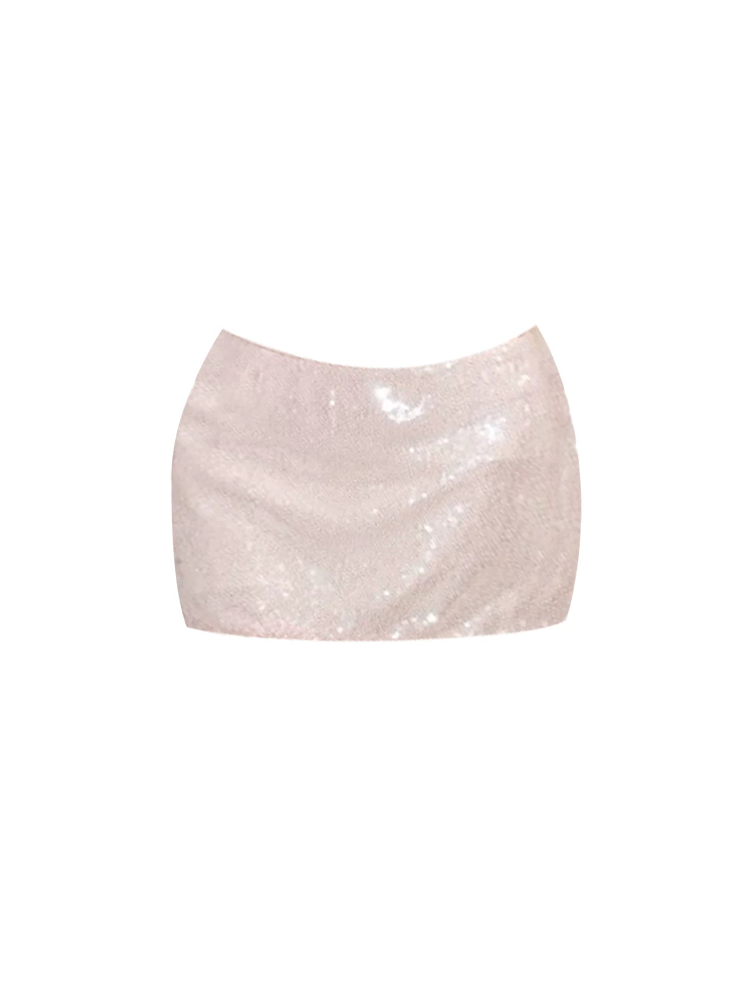 Enticing Strapless Satin Bow Top & Sheath Ruched Mini Skirt Trendy Light Pink Sequin Two-Piece Set Short Dress AP5583