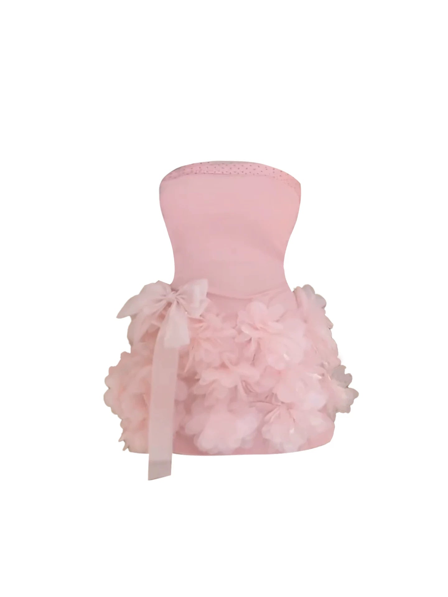 Eye-Catching Light Pink A-Line Mini Skirt Sweet 3D Floral Bow Accent Strapless Short Dress AP5586