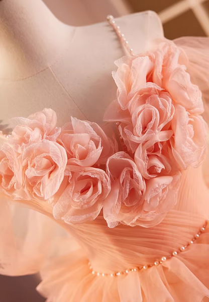 Fabulous A-Line Beaded Spaghetti Strap Evening Gowns Handmade Flowers Tiered Ombre Tulle Prom Dress AP5596