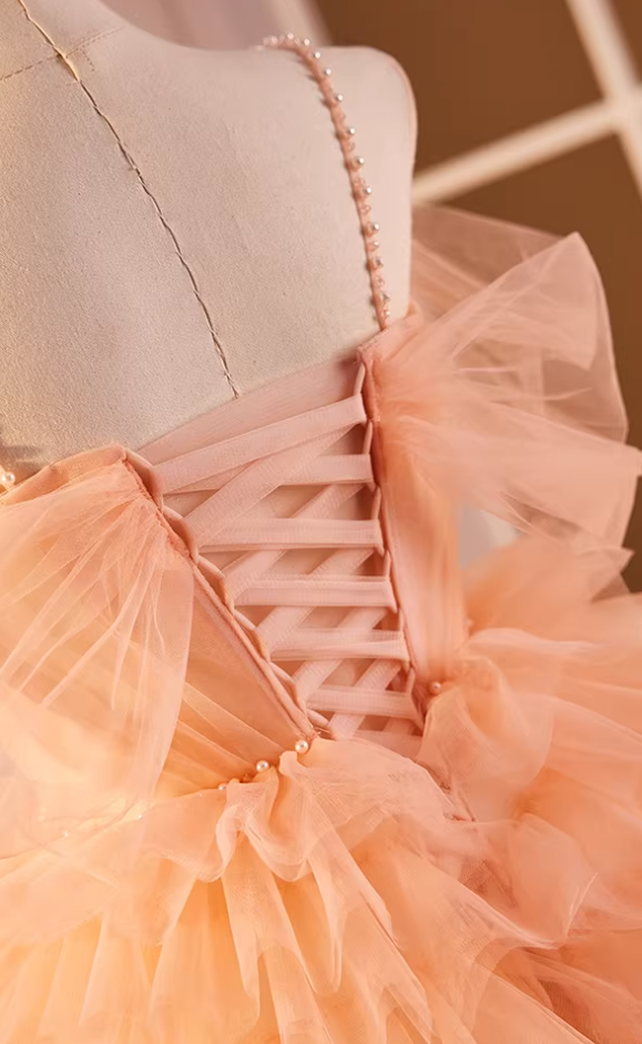 Fabulous A-Line Beaded Spaghetti Strap Evening Gowns Handmade Flowers Tiered Ombre Tulle Prom Dress AP5596