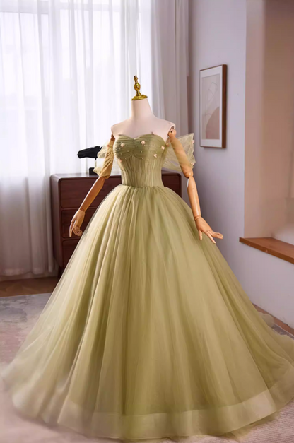 Chic A-Line Off-Shoulder Layered Tulle Sweet 16th Dresses Appliques Beads Prom Dress AP5597