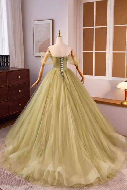Chic A-Line Off-Shoulder Layered Tulle Sweet 16th Dresses Appliques Beads Prom Dress AP5597
