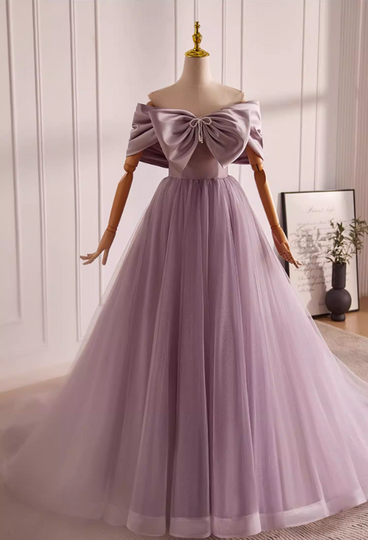 Classical A-Line Off-Shoulder Layered Tulle Sweet 16th Dresses Beading Bows Prom Dress AP5602