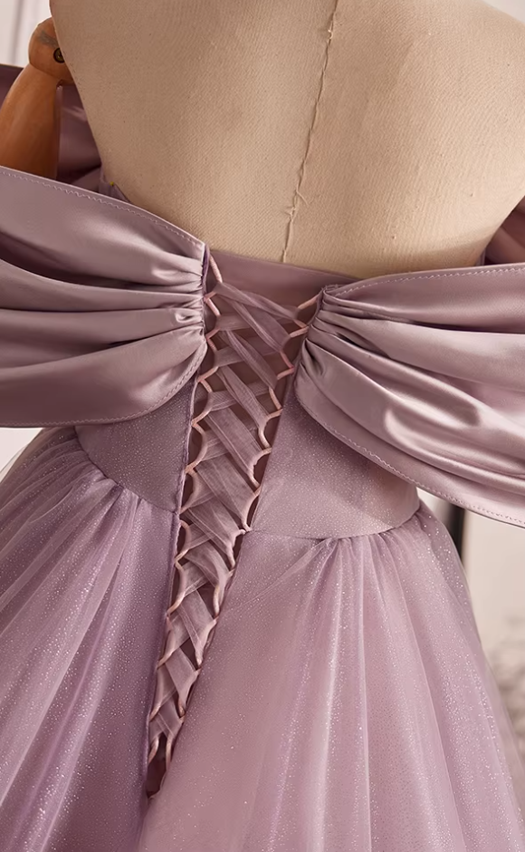 Classical A-Line Off-Shoulder Layered Tulle Sweet 16th Dresses Beading Bows Prom Dress AP5602