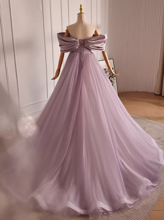 Classical A-Line Off-Shoulder Layered Tulle Sweet 16th Dresses Beading Bows Prom Dress AP5602