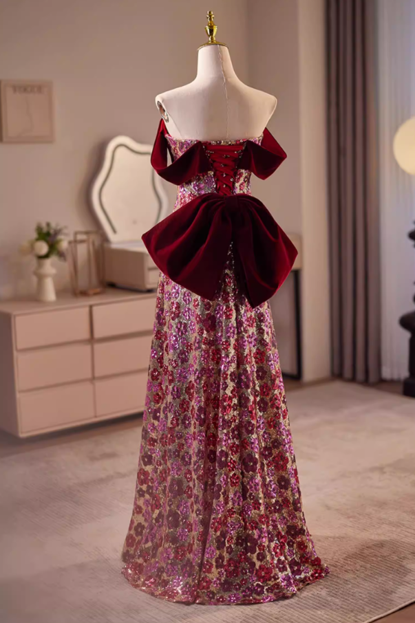 Vintage A-Line Off-Shoulder Sweet 16th Dresses Bow Beading Floral Sequins Prom Dress AP5609