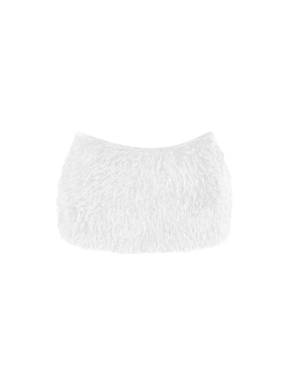 Ethereal Off-Shoulder Sweater Fur Trim Mini Skirt Chic Knit Top 2-Piece Fuzzy Bodycon Short Dress AP5612