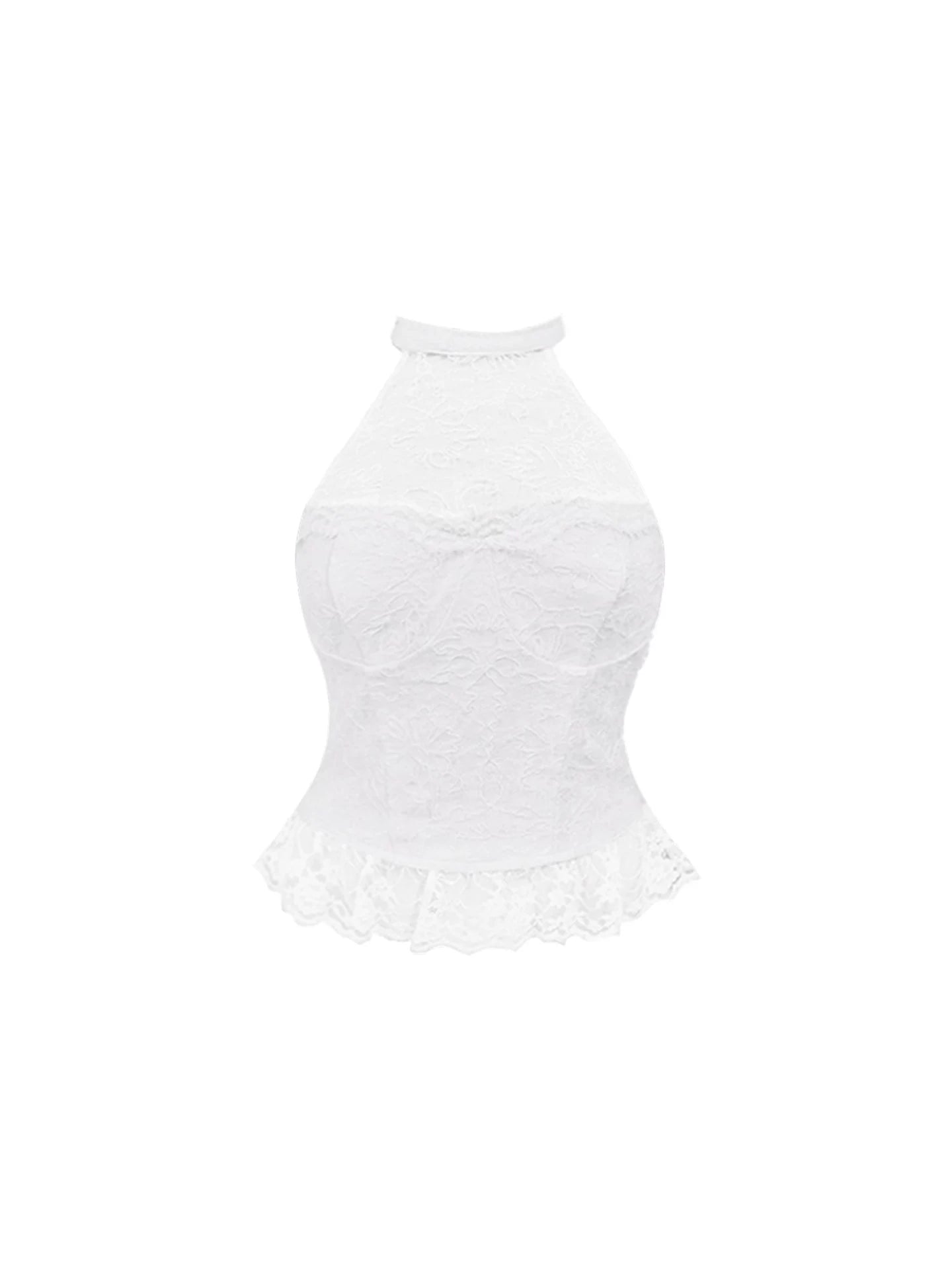 Sheen A-Line Fitted Top & Ruffled Mini Skirt Chic Lace Two-Piece Halter Short Dress AP5613