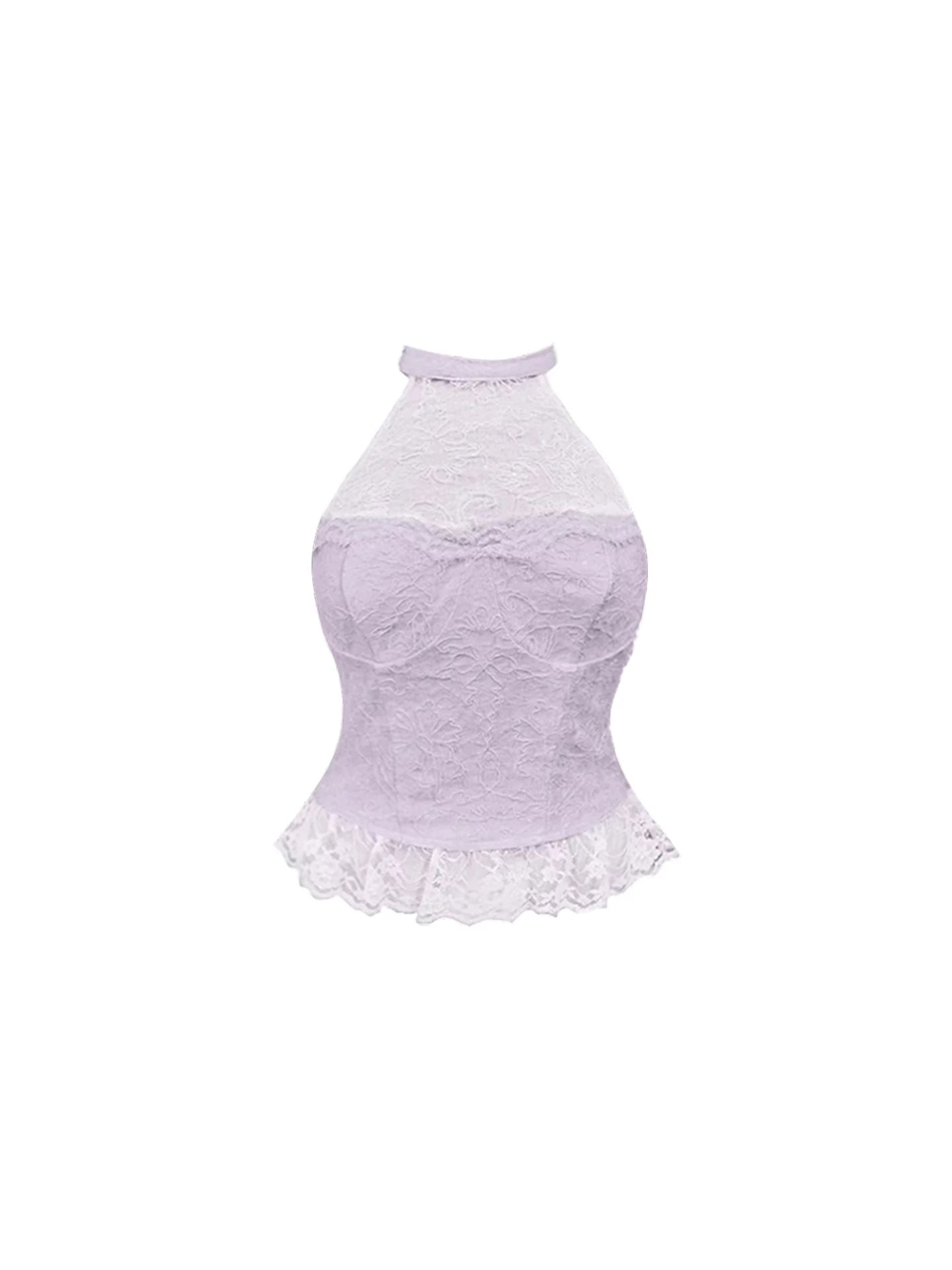 Sheen A-Line Fitted Top & Ruffled Mini Skirt Chic Lace Two-Piece Halter Short Dress AP5613
