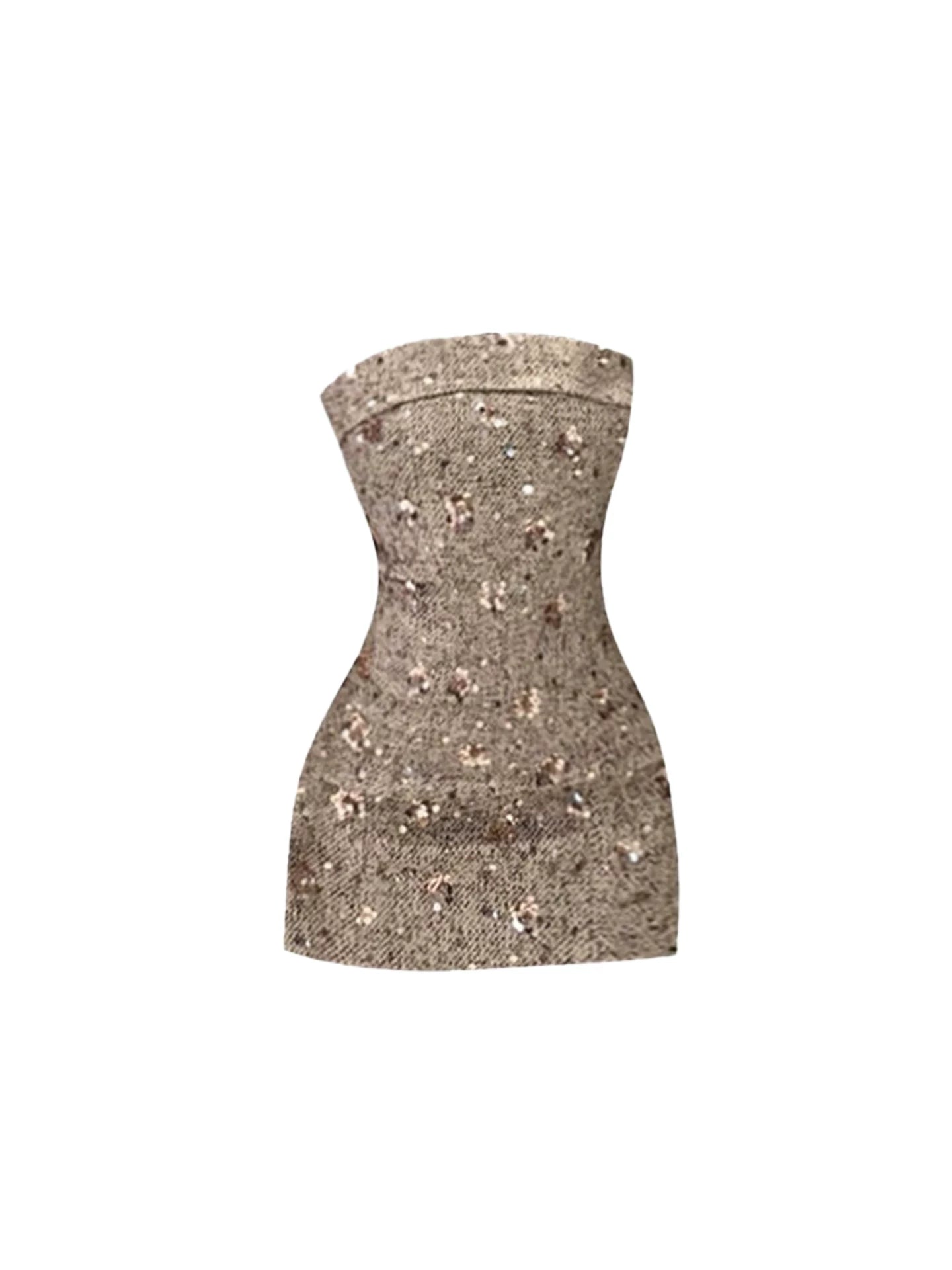 Gorgeous Social Parties Gold Sequin Mini Skirt Stylish Champagne Strapless Bodycon Short Dress AP5615