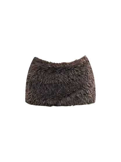 Glam Sweetheart Neck Sheer Long Sleeve Corset Fuzzy Mini Skirt Trendy Dark Brown Two-Piece Short Dress AP5616