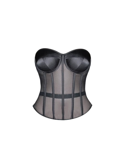 Unique Black Sheer Mesh Top Bodycon Mini Skirt Chic 2-Piece Strapless Corset Leopard Sequin Short Dress AP5621