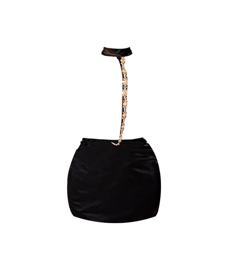 Fashionable Fashion Parties Beading Bodycon Mini Dress Stylish Black Deep V Neck Halter Short Dress AP5623