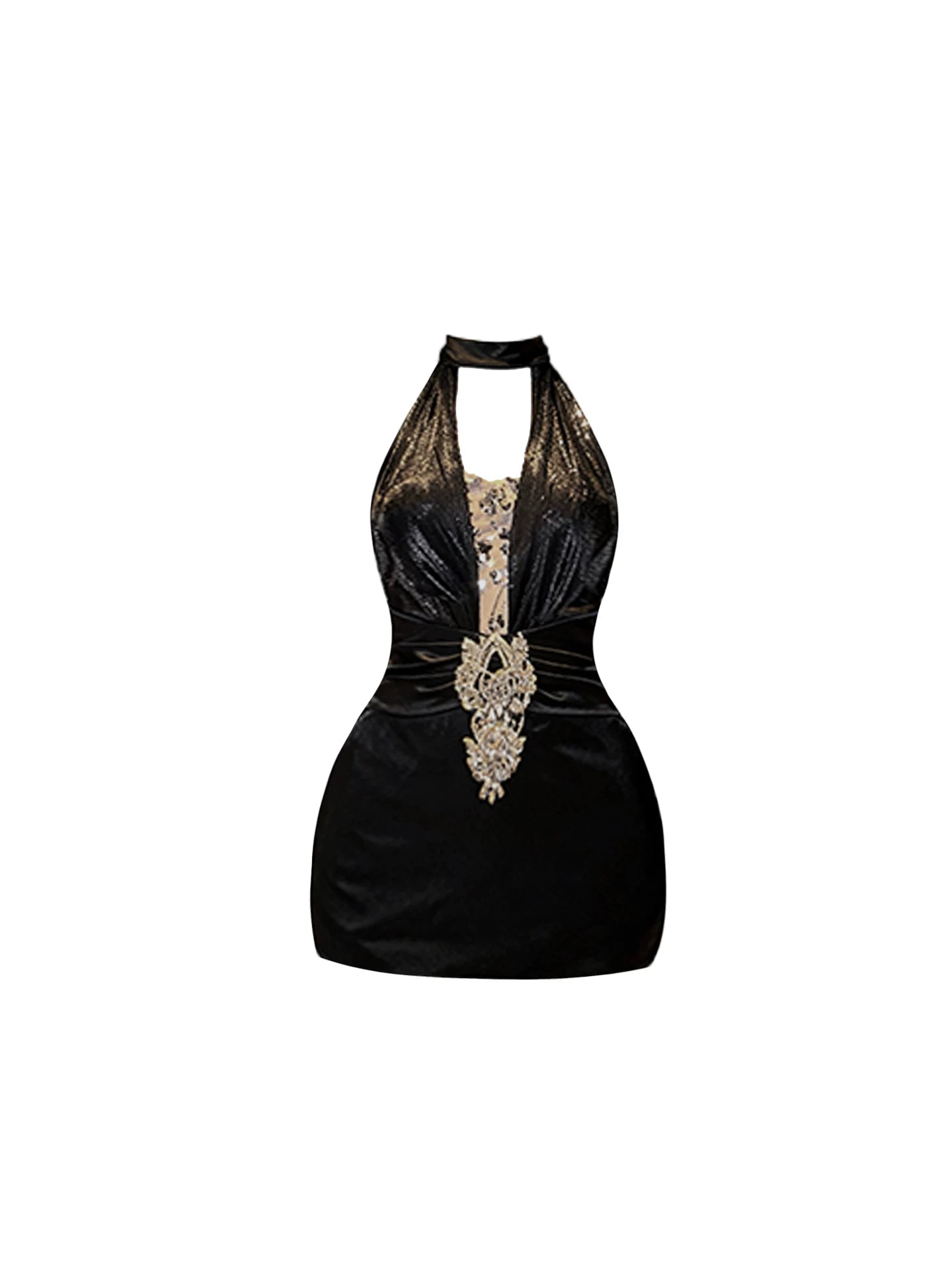 Fashionable Fashion Parties Beading Bodycon Mini Dress Stylish Black Deep V Neck Halter Short Dress AP5623