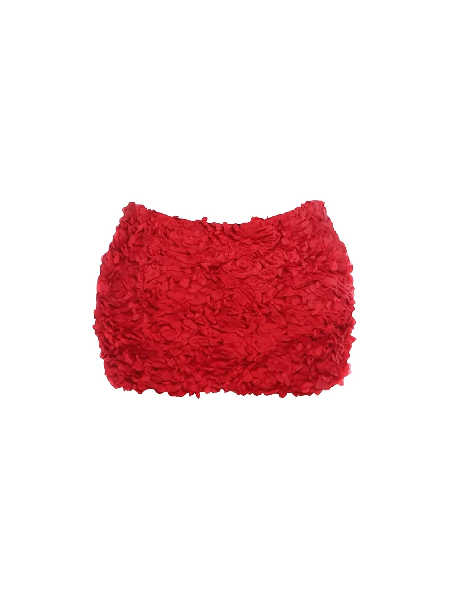 Simple 2-Piece Strapless Bodycon Fluffy Mini Skirt Elegant Blush Corset & Red 3D Flower Textured Short Dress AP5626